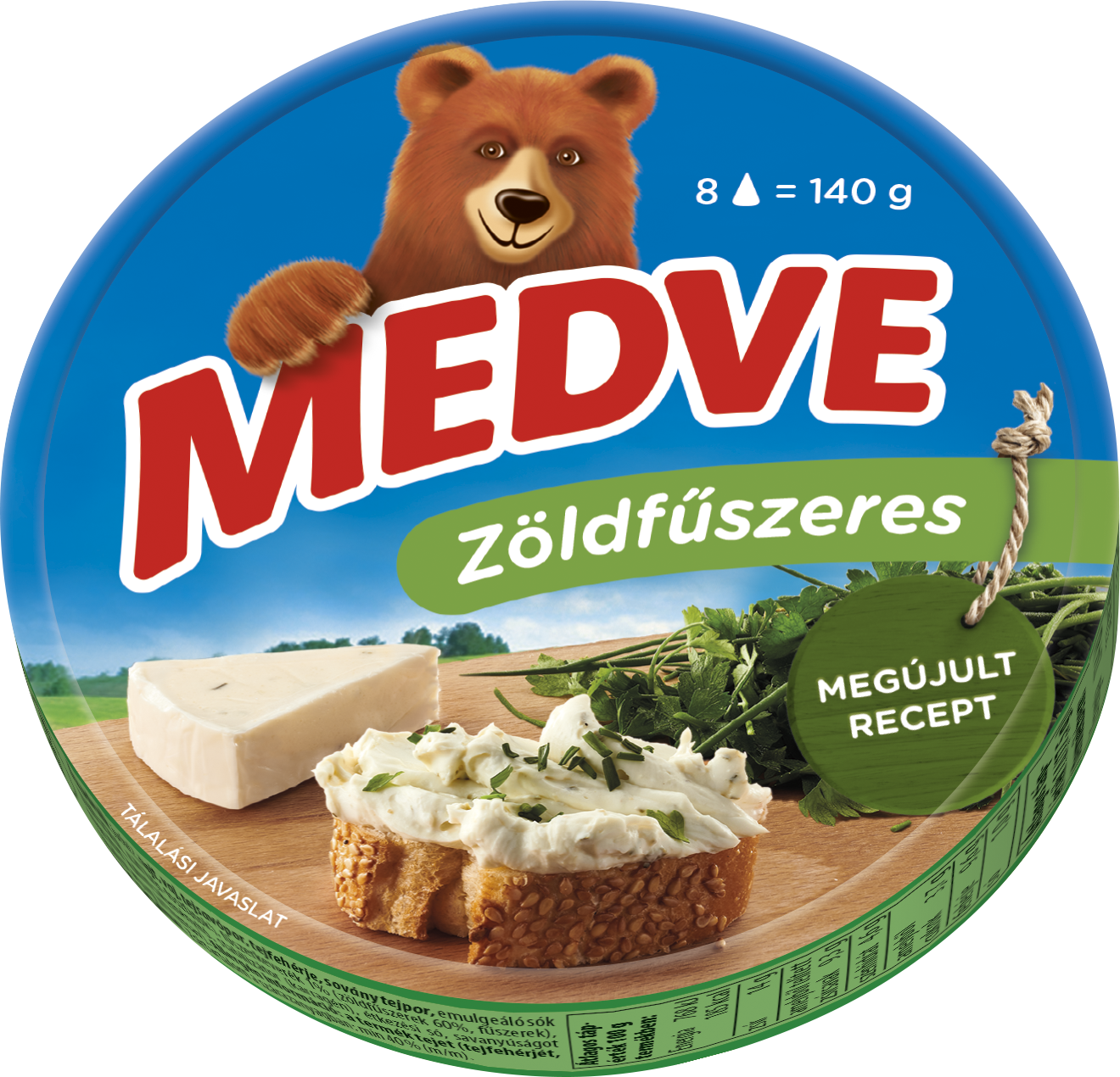 MEDVE ZÖLDFŰSZERES DOBOZOS 140G kenhető, félzsíros ömlesztett sajt